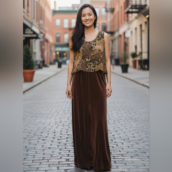 DIAMOND WEAR Floor Length Maxi Pencil Skirt & Sleeveless Top Brown Tones Med - Picture 13 of 13